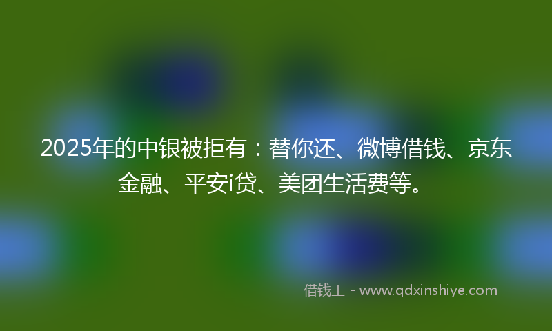 2025年的中银被拒有：替你还、微博借钱、京东金融、平安i贷、美团生活费等。