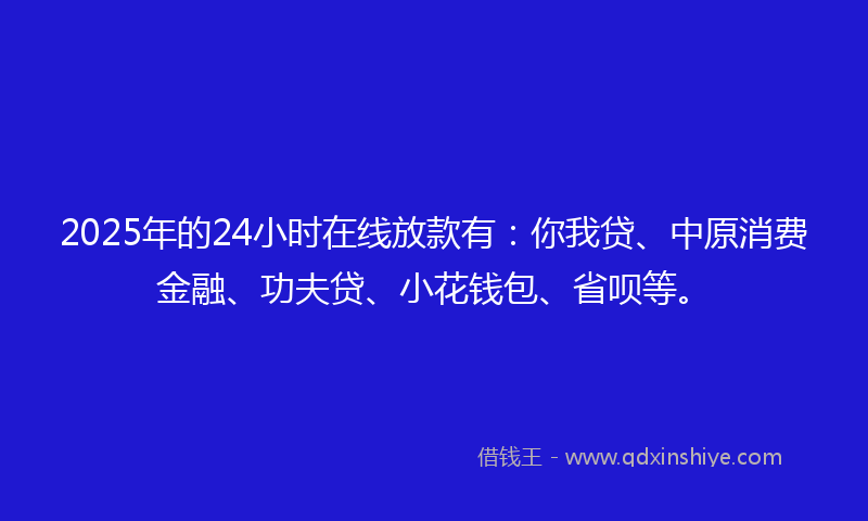2025年的24小时在线放款有：你我贷、中原消费金融、功夫贷、小花钱包、省呗等。