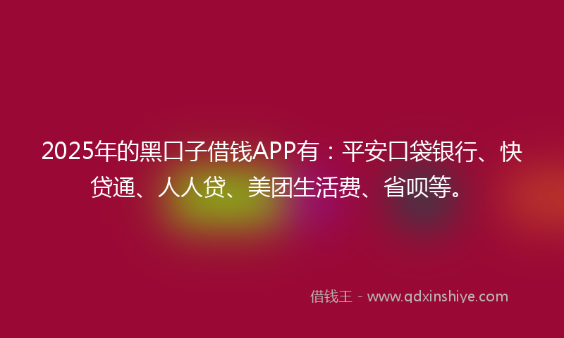 2025年的黑口子借钱APP有：平安口袋银行、快贷通、人人贷、美团生活费、省呗等。