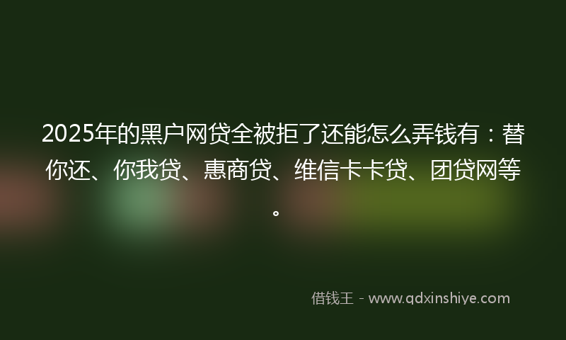 2025年的黑户网贷全被拒了还能怎么弄钱有：替你还、你我贷、惠商贷、维信卡卡贷、团贷网等。
