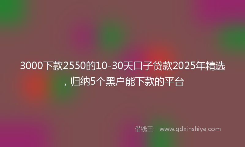 3000下款2550的10-30天口子贷款2025年精选，归纳5个黑户能下款的平台