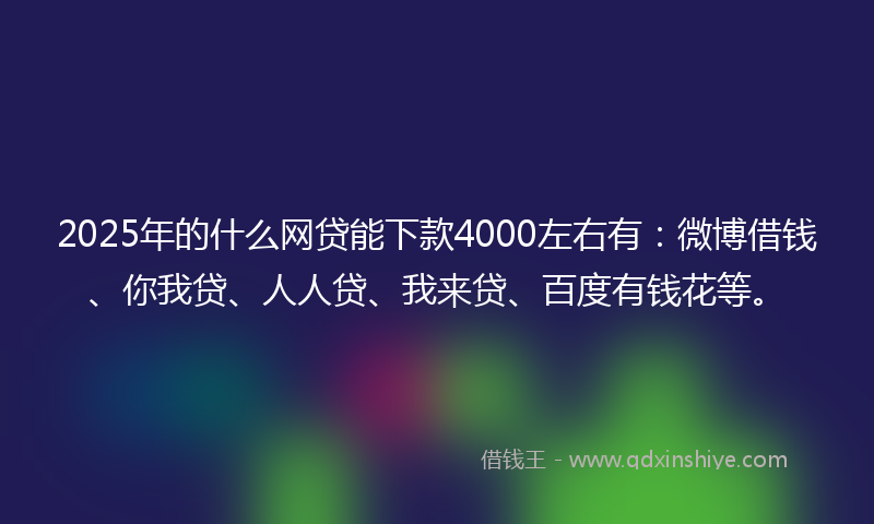 2025年的什么网贷能下款4000左右有：微博借钱、你我贷、人人贷、我来贷、百度有钱花等。