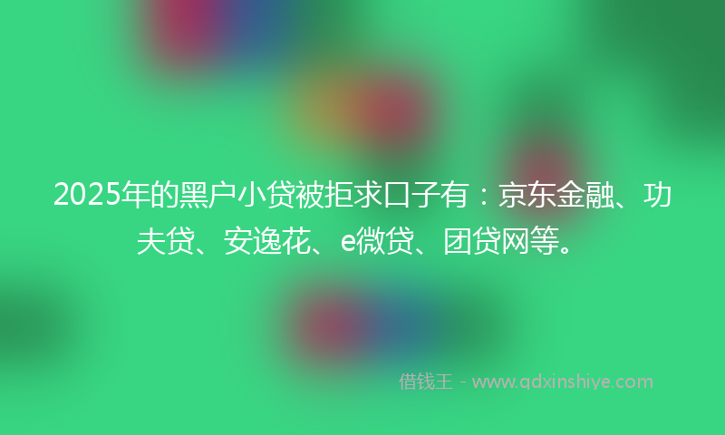 2025年的黑户小贷被拒求口子有：京东金融、功夫贷、安逸花、e微贷、团贷网等。