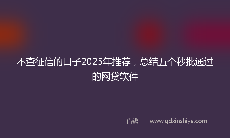 不查征信的口子2025年推荐，总结五个秒批通过的网贷软件