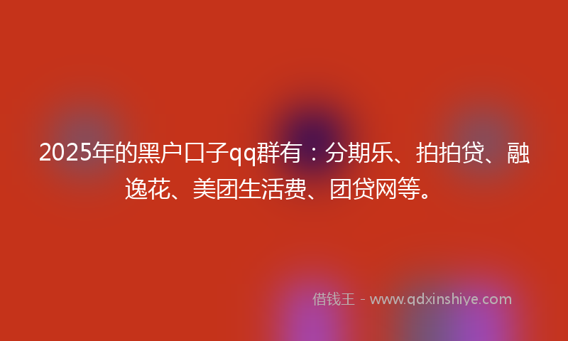 2025年的黑户口子qq群有：分期乐、拍拍贷、融逸花、美团生活费、团贷网等。