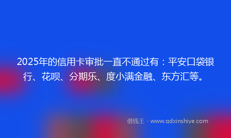 2025年的信用卡审批一直不通过有:平安口袋银行、花呗、分期乐、度小满金融、东方汇等。