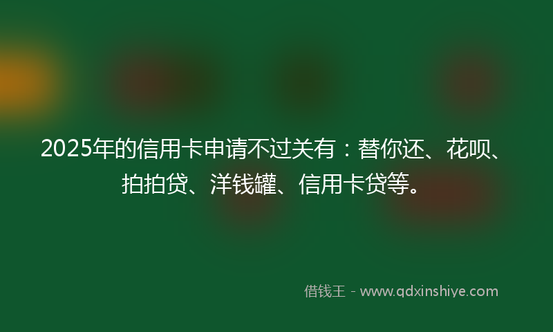 2025年的信用卡申请不过关有:替你还、花呗、拍拍贷、洋钱罐、信用卡贷等。