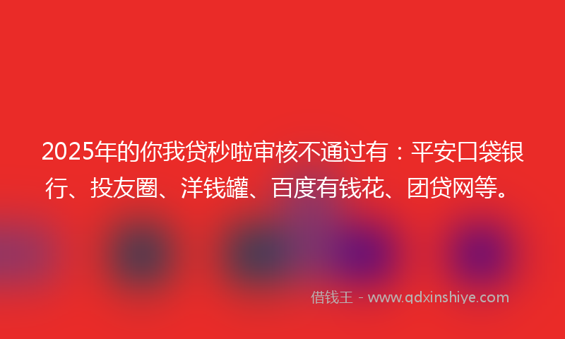 2025年的你我贷秒啦审核不通过有：平安口袋银行、投友圈、洋钱罐、百度有钱花、团贷网等。
