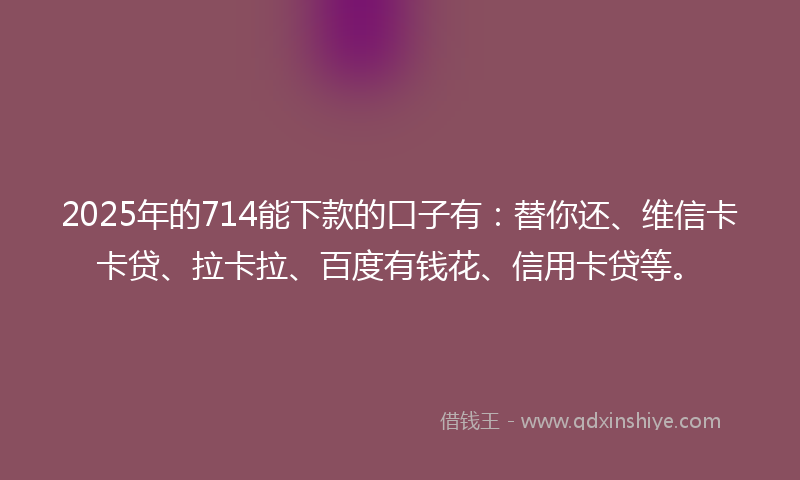 2025年的714能下款的口子有：替你还、维信卡卡贷、拉卡拉、百度有钱花、信用卡贷等。