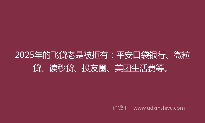 2025年的飞贷老是被拒有：平安口袋银行、微粒贷、读秒贷、投友圈、美团生活费等。