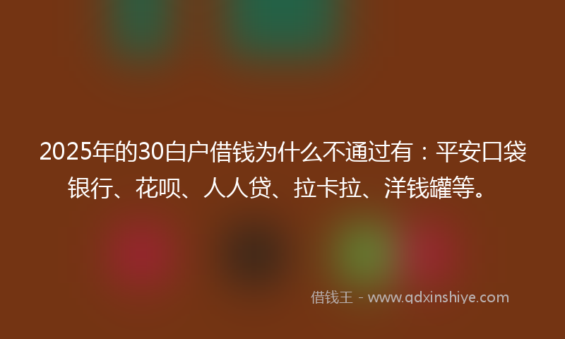 2025年的30白户借钱为什么不通过有：平安口袋银行、花呗、人人贷、拉卡拉、洋钱罐等。