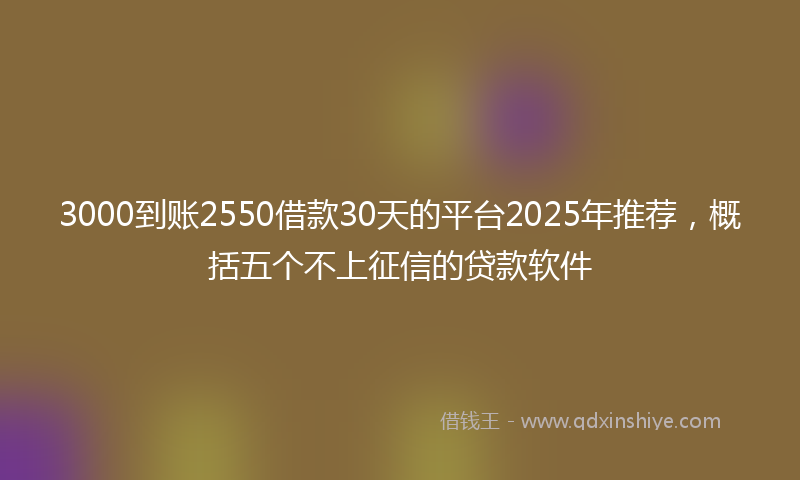 3000到账2550借款30天的平台2025年推荐，概括五个不上征信的贷款软件