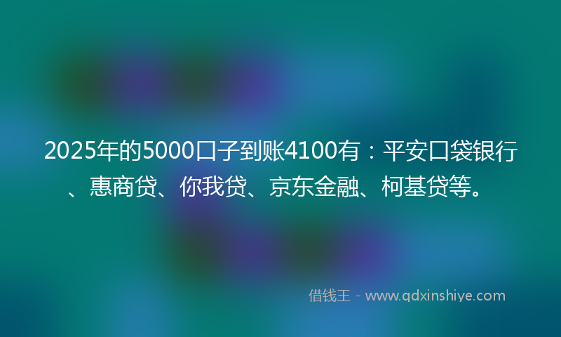 2025年的5000口子到账4100有：平安口袋银行、惠商贷、你我贷、京东金融、柯基贷等。