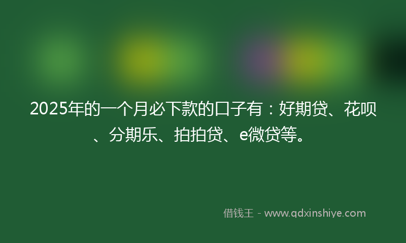 2025年的一个月必下款的口子有：好期贷、花呗、分期乐、拍拍贷、e微贷等。