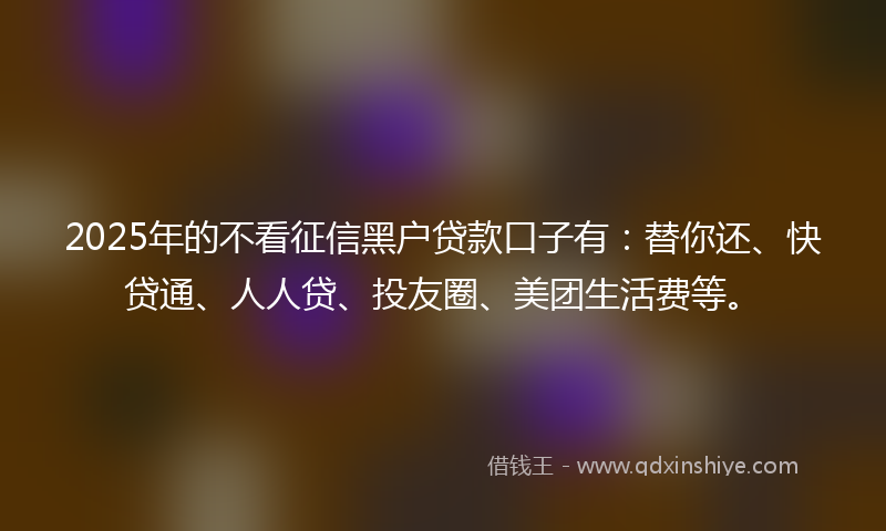 2025年的不看征信黑户贷款口子有：替你还、快贷通、人人贷、投友圈、美团生活费等。