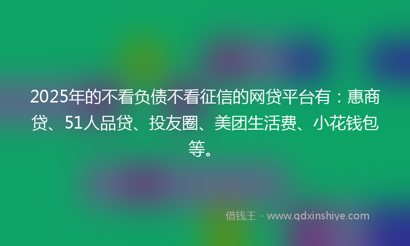 2025年的不看负债不看征信的网贷平台有：惠商贷、51人品贷、投友圈、美团生活费、小花钱包等。