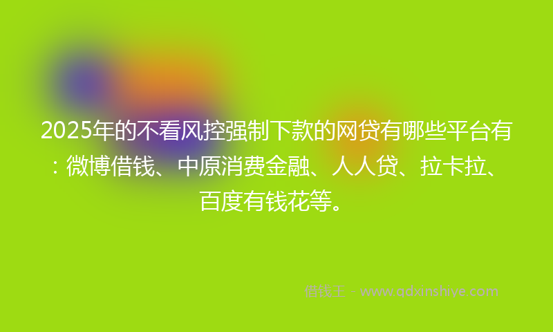 2025年的不看风控强制下款的网贷有哪些平台有：微博借钱、中原消费金融、人人贷、拉卡拉、百度有钱花等。