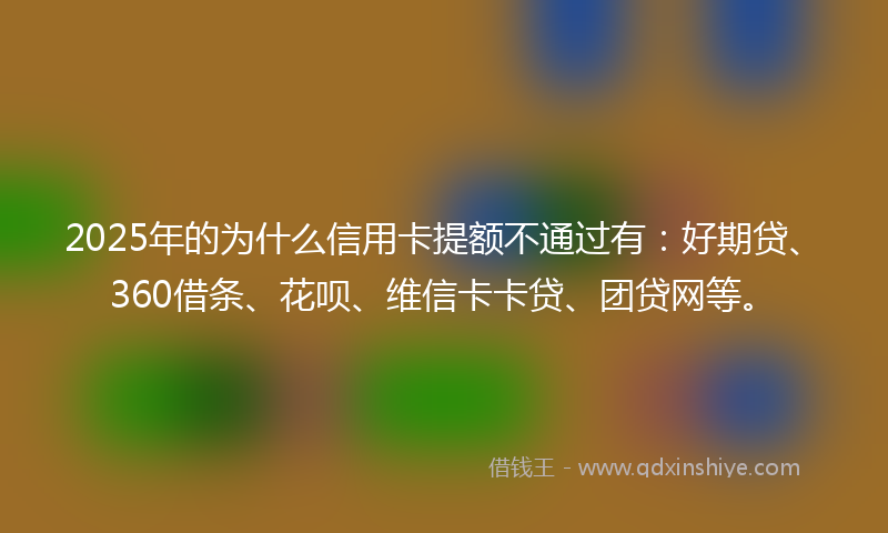 2025年的为什么信用卡提额不通过有：好期贷、360借条、花呗、维信卡卡贷、团贷网等。
