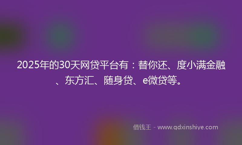 2025年的30天网贷平台有：替你还、度小满金融、东方汇、随身贷、e微贷等。