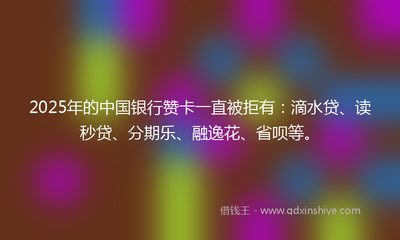 2025年的中国银行赞卡一直被拒有：滴水贷、读秒贷、分期乐、融逸花、省呗等。