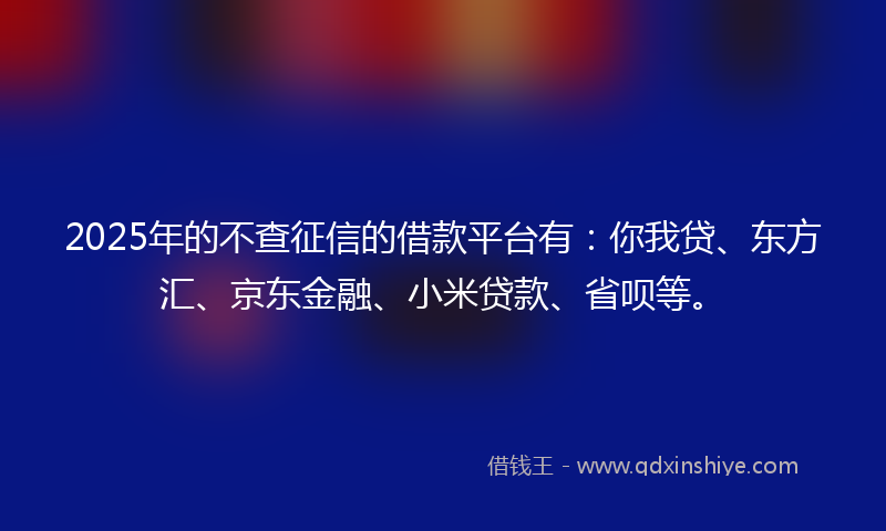 2025年的不查征信的借款平台有：你我贷、东方汇、京东金融、小米贷款、省呗等。