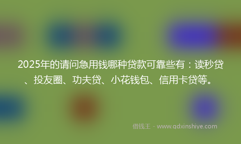 2025年的请问急用钱哪种贷款可靠些有：读秒贷、投友圈、功夫贷、小花钱包、信用卡贷等。