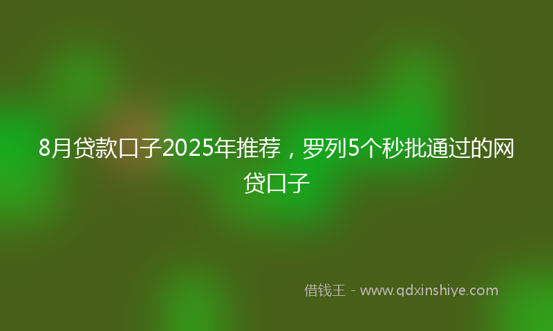 8月贷款口子2025年推荐，罗列5个秒批通过的网贷口子