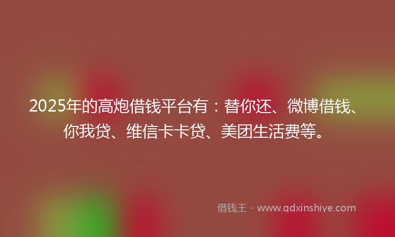 2025年的高炮借钱平台有：替你还、微博借钱、你我贷、维信卡卡贷、美团生活费等。