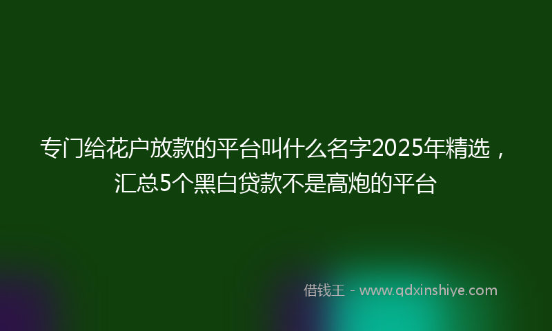专门给花户放款的平台叫什么名字2025年精选，汇总5个黑白贷款不是高炮的平台