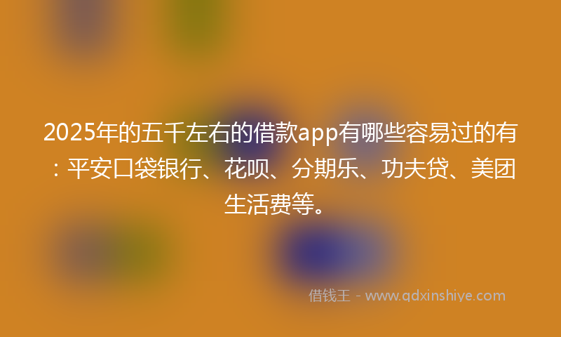 2025年的五千左右的借款app有哪些容易过的有：平安口袋银行、花呗、分期乐、功夫贷、美团生活费等。