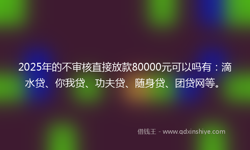 2025年的不审核直接放款80000元可以吗有：滴水贷、你我贷、功夫贷、随身贷、团贷网等。