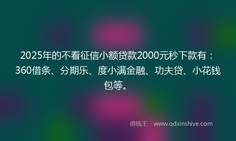 2025年的不看征信小额贷款2000元秒下款有：360借条、分期乐、度小满金融、功夫贷、小花钱包等。