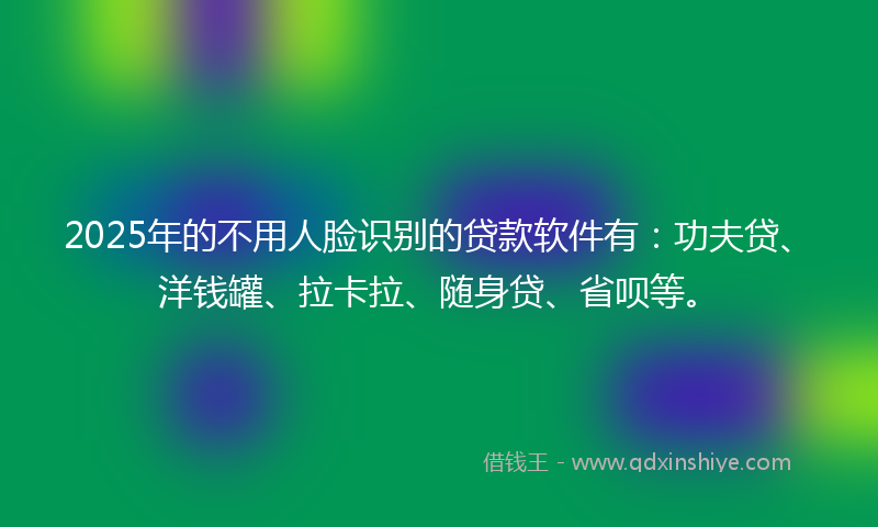 2025年的不用人脸识别的贷款软件有：功夫贷、洋钱罐、拉卡拉、随身贷、省呗等。