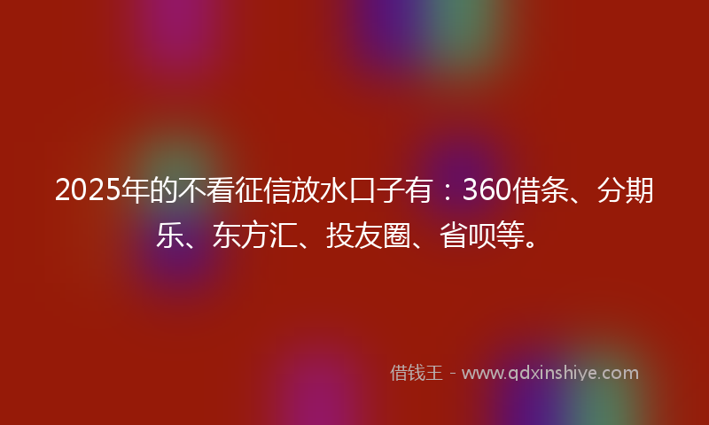 2025年的不看征信放水口子有：360借条、分期乐、东方汇、投友圈、省呗等。