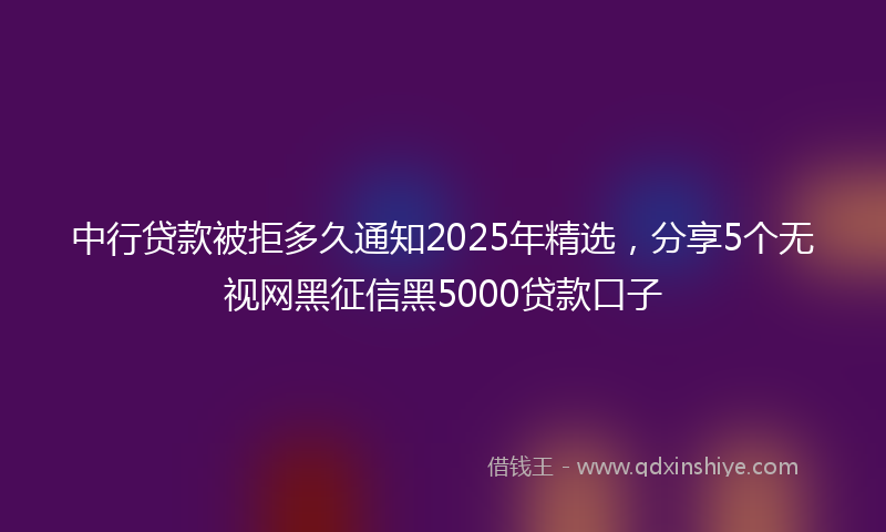 中行贷款被拒多久通知2025年精选，分享5个无视网黑征信黑5000贷款口子