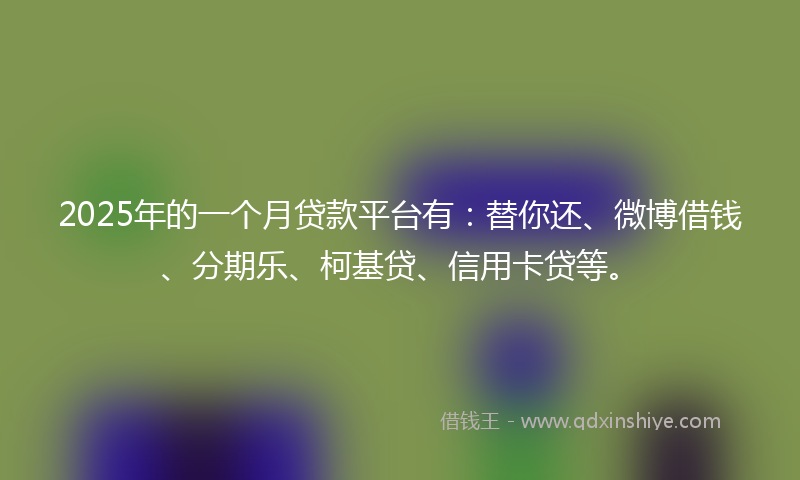 2025年的一个月贷款平台有：替你还、微博借钱、分期乐、柯基贷、信用卡贷等。