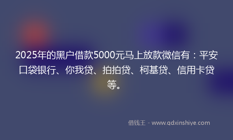 2025年的黑户借款5000元马上放款微信有：平安口袋银行、你我贷、拍拍贷、柯基贷、信用卡贷等。