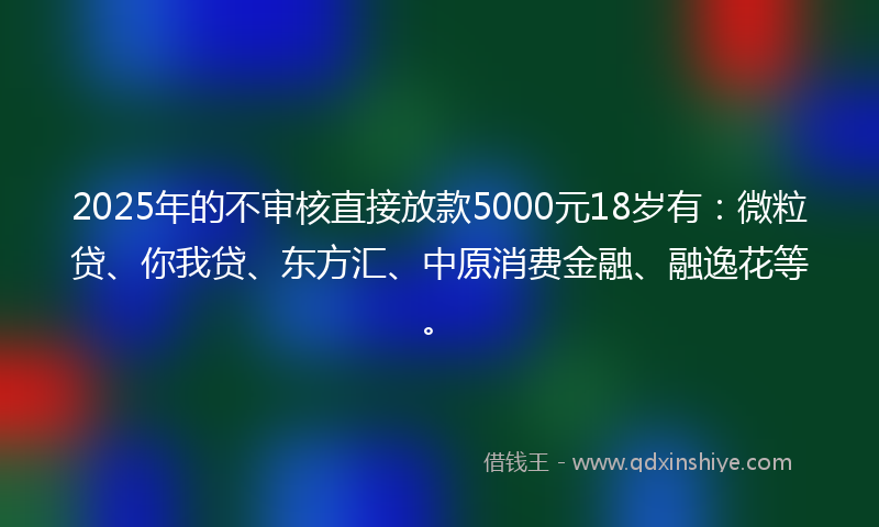 2025年的不审核直接放款5000元18岁有：微粒贷、你我贷、东方汇、中原消费金融、融逸花等。