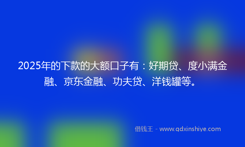 2025年的下款的大额口子有：好期贷、度小满金融、京东金融、功夫贷、洋钱罐等。