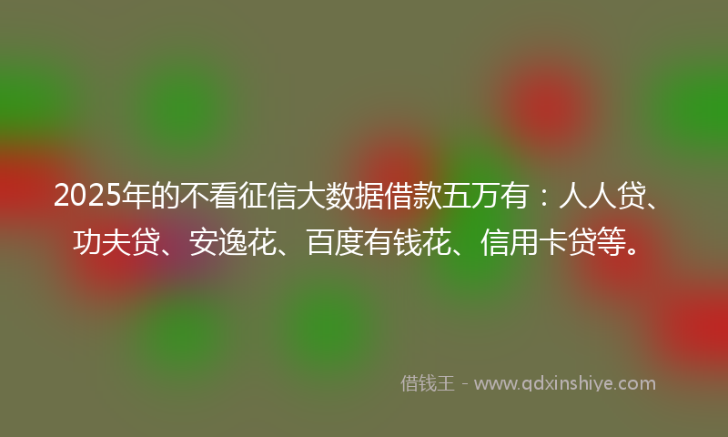 2025年的不看征信大数据借款五万有：人人贷、功夫贷、安逸花、百度有钱花、信用卡贷等。