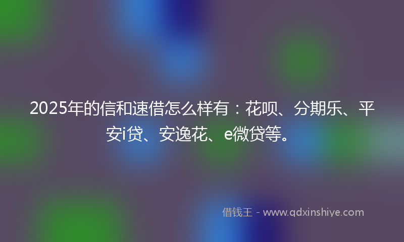 2025年的信和速借怎么样有：花呗、分期乐、平安i贷、安逸花、e微贷等。