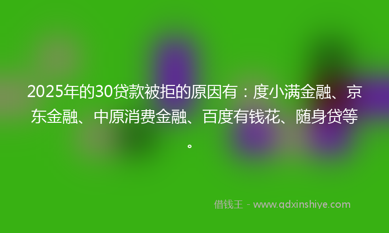 2025年的30贷款被拒的原因有：度小满金融、京东金融、中原消费金融、百度有钱花、随身贷等。