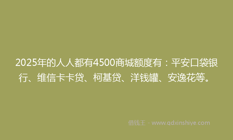 2025年的人人都有4500商城额度有：平安口袋银行、维信卡卡贷、柯基贷、洋钱罐、安逸花等。