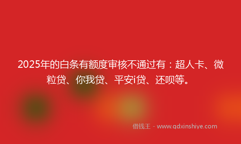 2025年的白条有额度审核不通过有：超人卡、微粒贷、你我贷、平安i贷、还呗等。