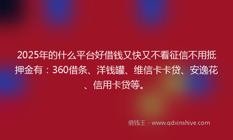 2025年的什么平台好借钱又快又不看征信不用抵押金有：360借条、洋钱罐、维信卡卡贷、安逸花、信用卡贷等。