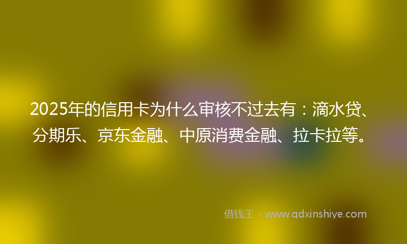 2025年的信用卡为什么审核不过去有：滴水贷、分期乐、京东金融、中原消费金融、拉卡拉等。