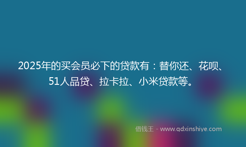 2025年的买会员必下的贷款有：替你还、花呗、51人品贷、拉卡拉、小米贷款等。