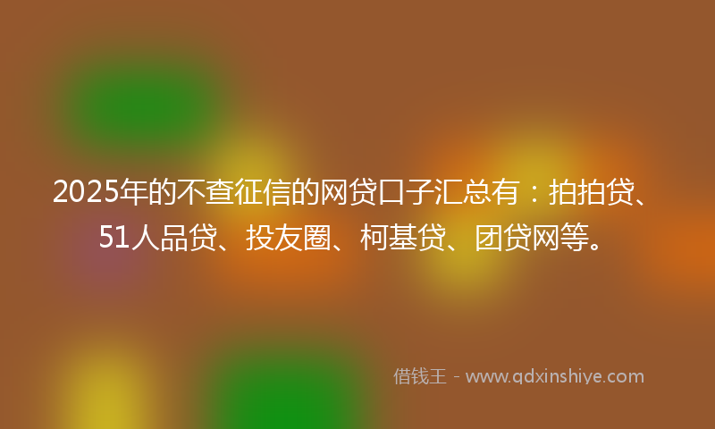 2025年的不查征信的网贷口子汇总有：拍拍贷、51人品贷、投友圈、柯基贷、团贷网等。