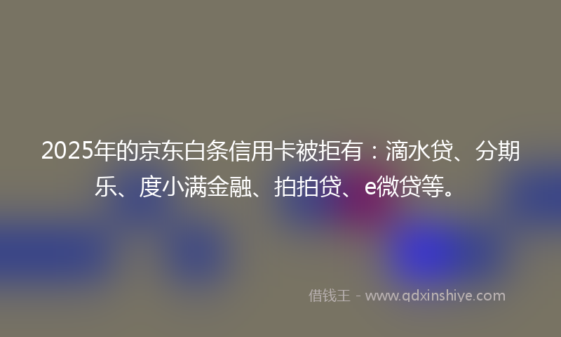 2025年的京东白条信用卡被拒有：滴水贷、分期乐、度小满金融、拍拍贷、e微贷等。