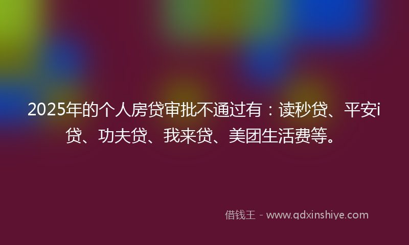 2025年的个人房贷审批不通过有：读秒贷、平安i贷、功夫贷、我来贷、美团生活费等。
